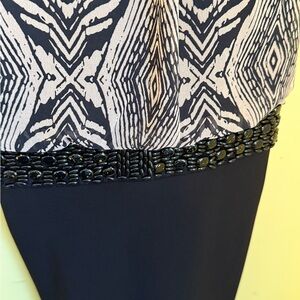 Black and White Patterned Dress with Beaded Waist